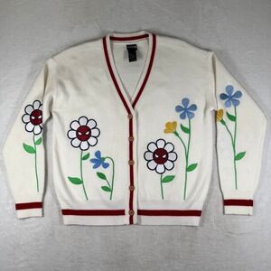 Marvel BoxLunch Spider-Man Floral Embroidered Cardigan White Red Small Sweater